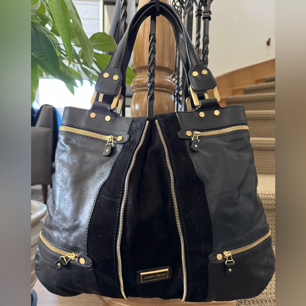 🩶SOLD🩶 Jimmy Choo Black and Gold Suede Shoulder Bag